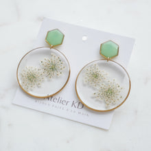 Load image into Gallery viewer, Estelle white and green duo earrings - round (XL)