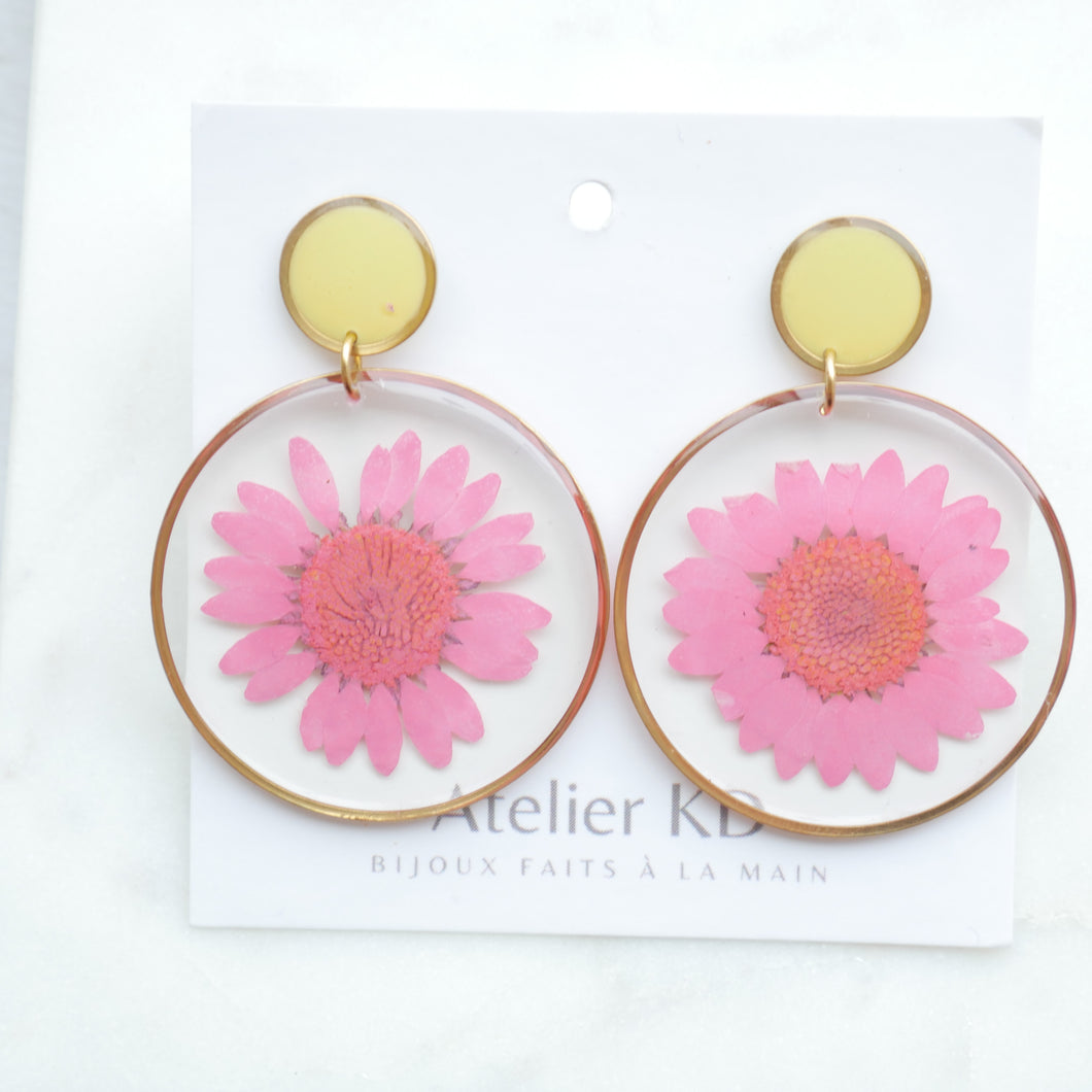 Boucles d'oreilles duo Margot framboise - rond jaune