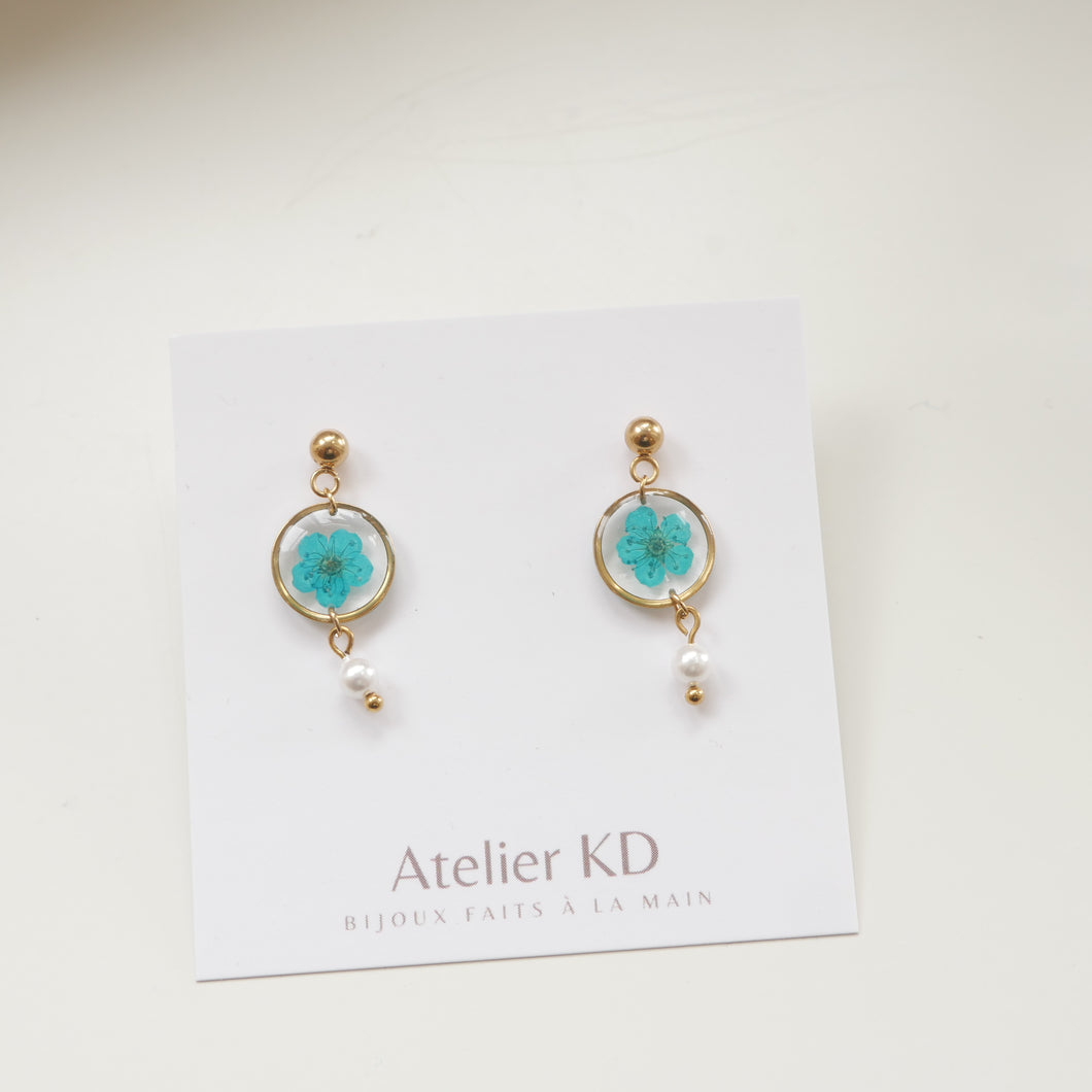 Boucles d'oreilles Perla - spirées bleues - petit rond 12mm
