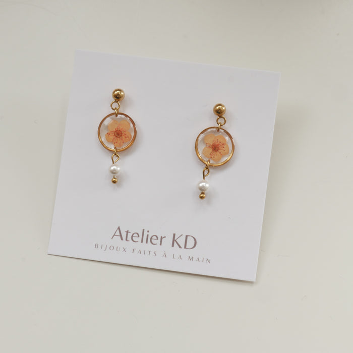 Boucles d'oreilles Perla - spirées oranges - petit rond 12mm