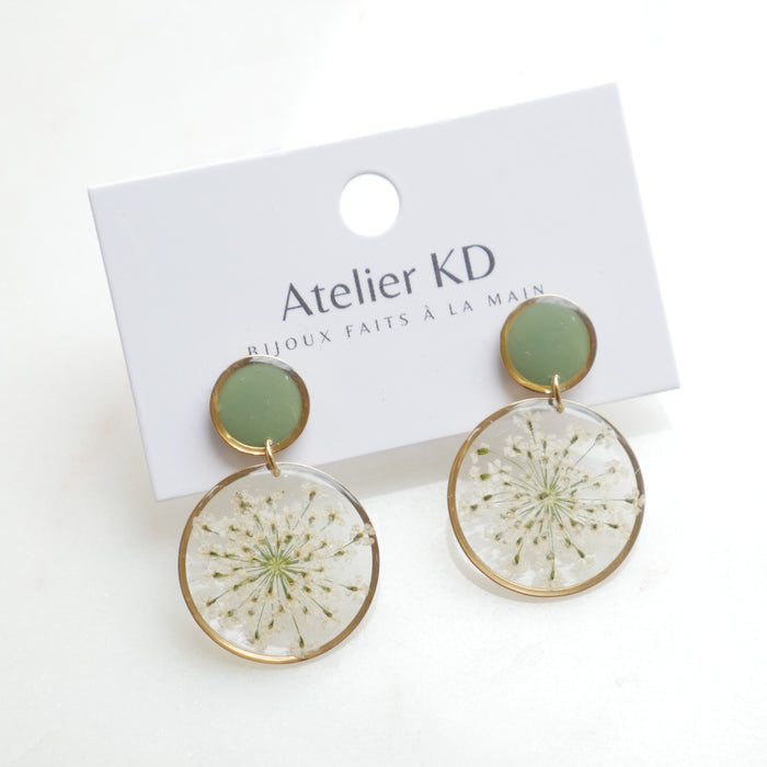 Estelle white and green duo earrings - round (XL)
