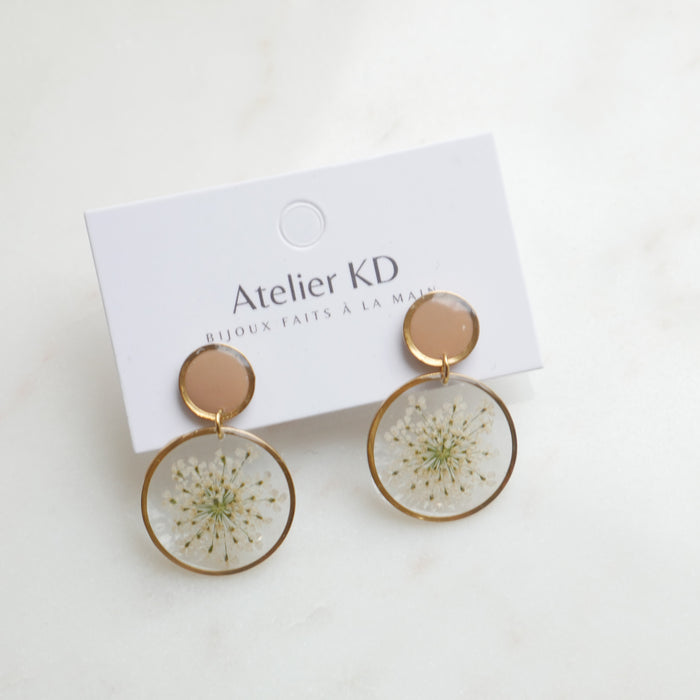 Estelle white and green duo earrings - round (XL)