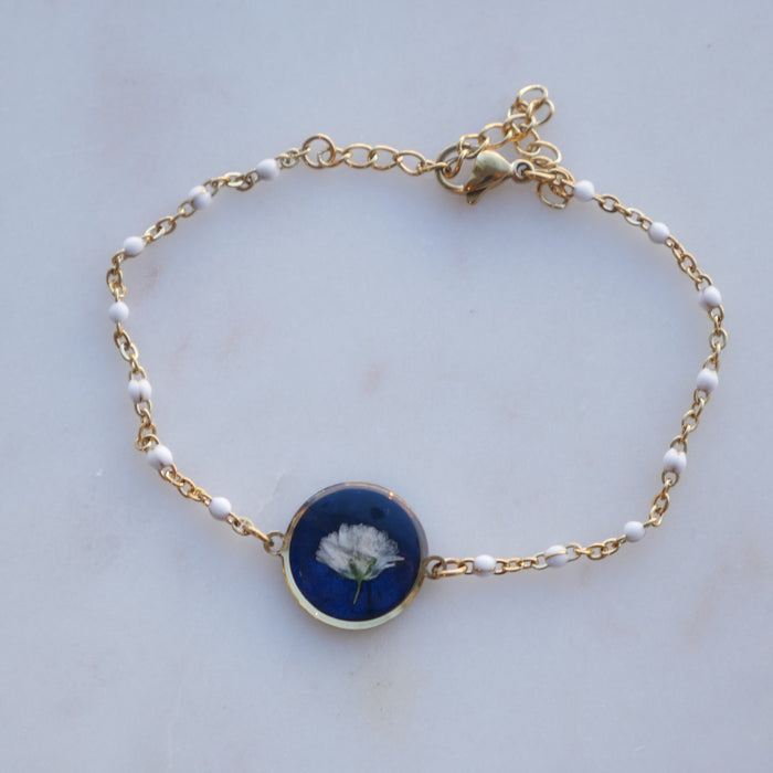 Bracelet Céleste - gypsophile - rond et chaine blanche