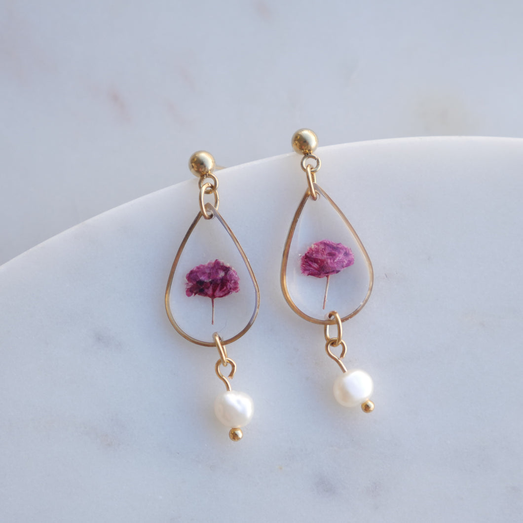 Boucles d’oreilles Perla - gypsophile fuschia - goute (moyen)