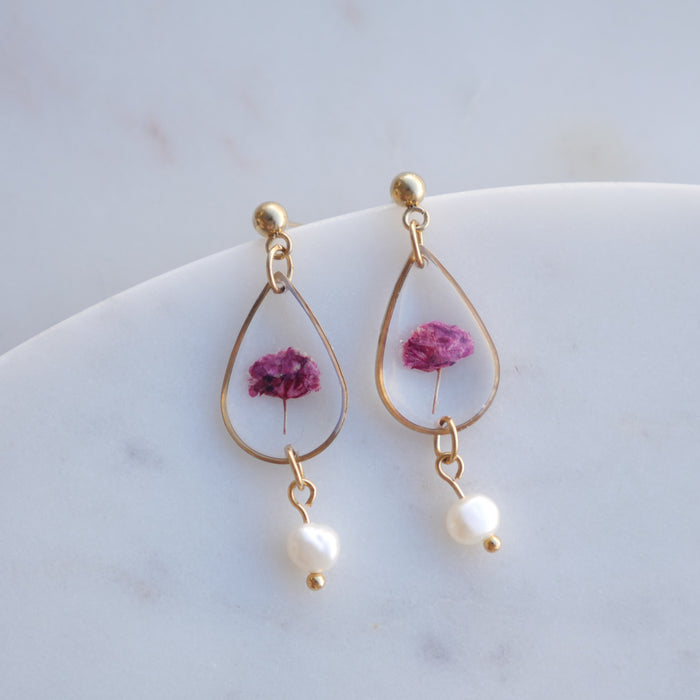 Perla earrings - fuschia gypsophila - drop (medium)
