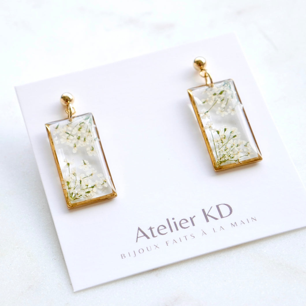 Boucles d'oreilles Estelle blanc- rectangle (moyen)