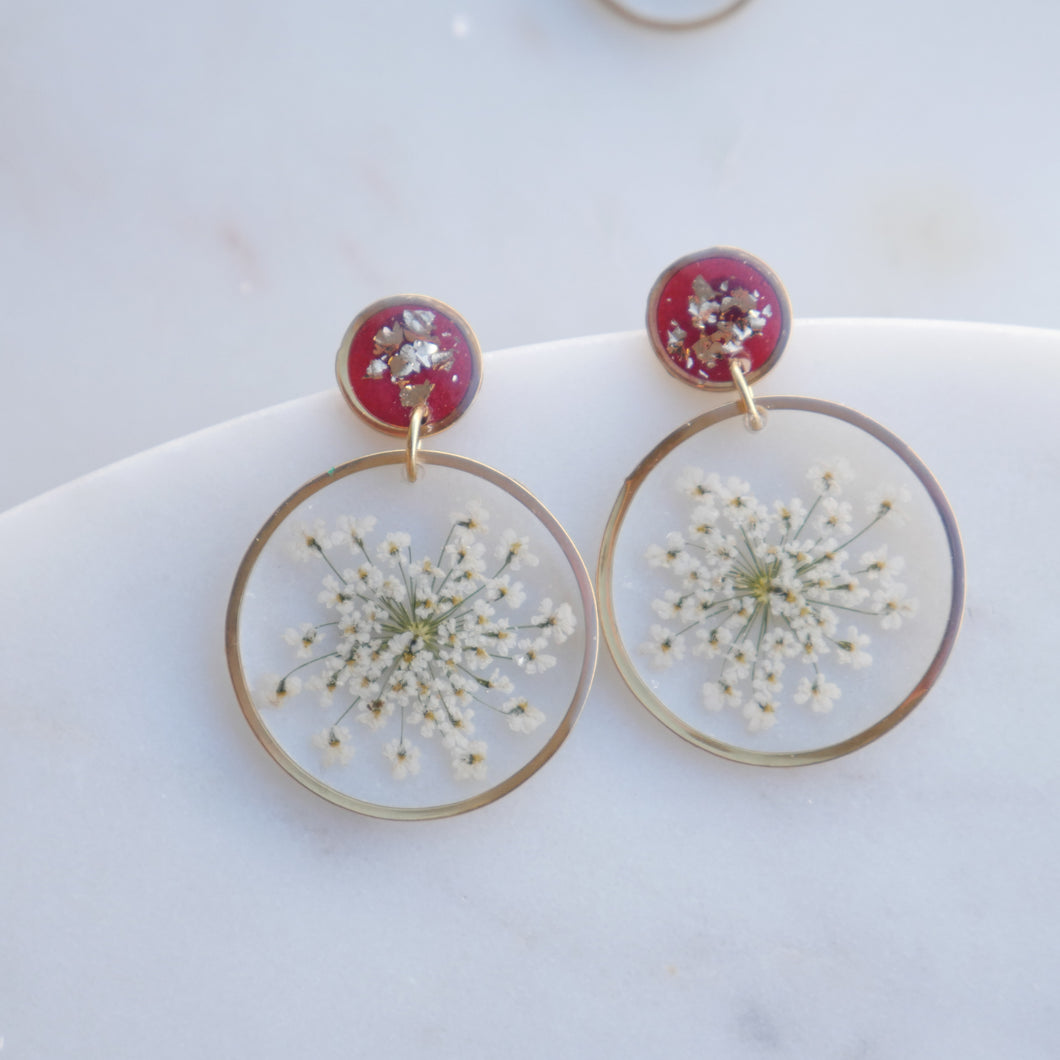 Boucles d'oreilles duo Estelle blanc et rouge - rond (xxl)