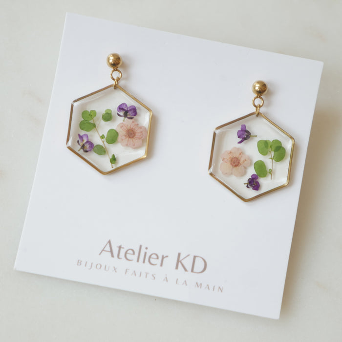 Boucles d’oreilles Chloé rose - Hexa (moyen)