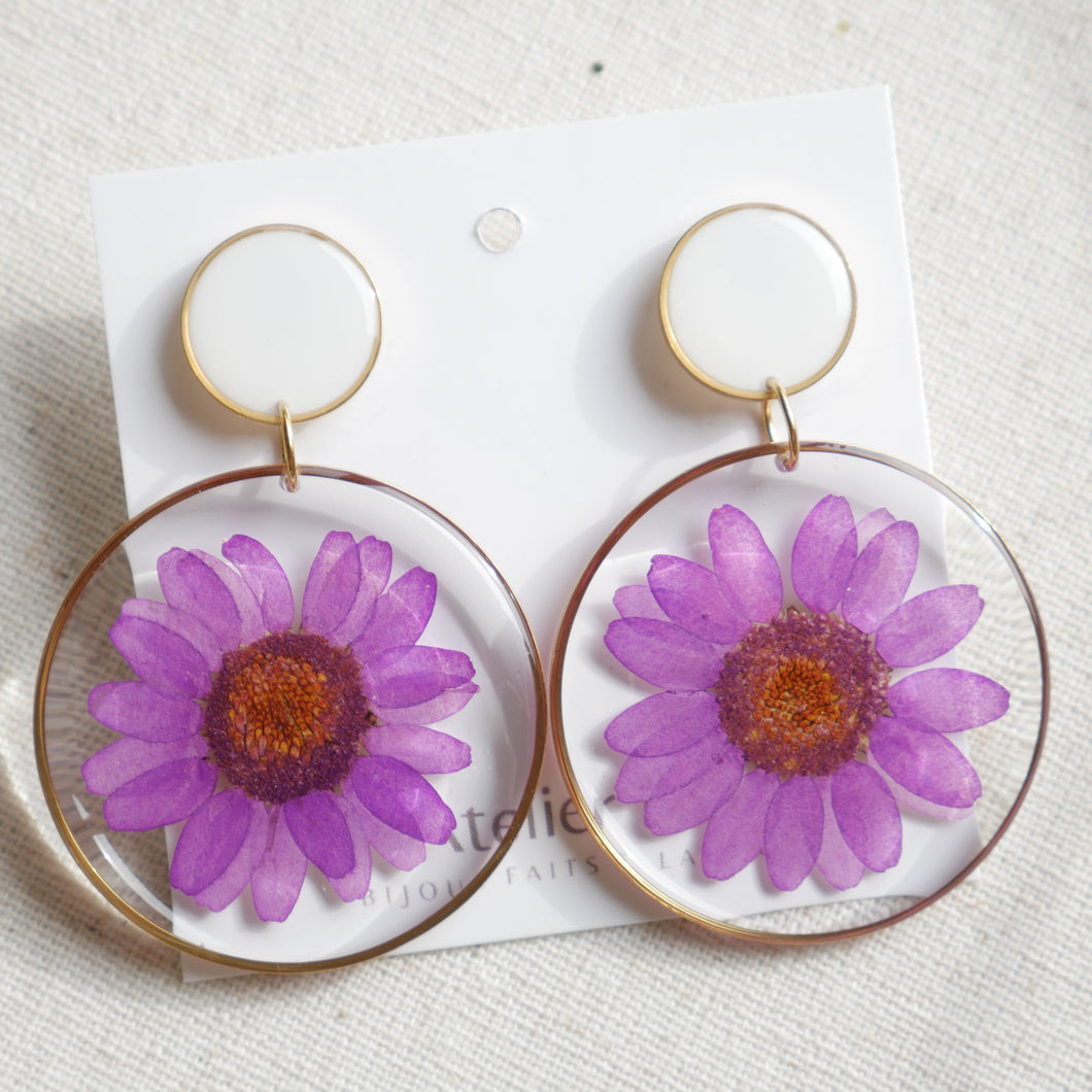 Mauve and white Margaux duo earrings - round (xxl)