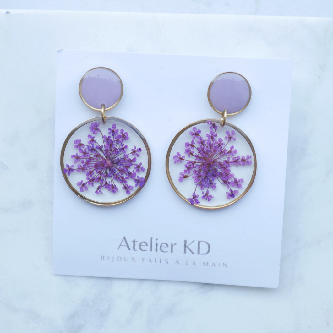 Boucles d'oreilles duo violette - rond xxl