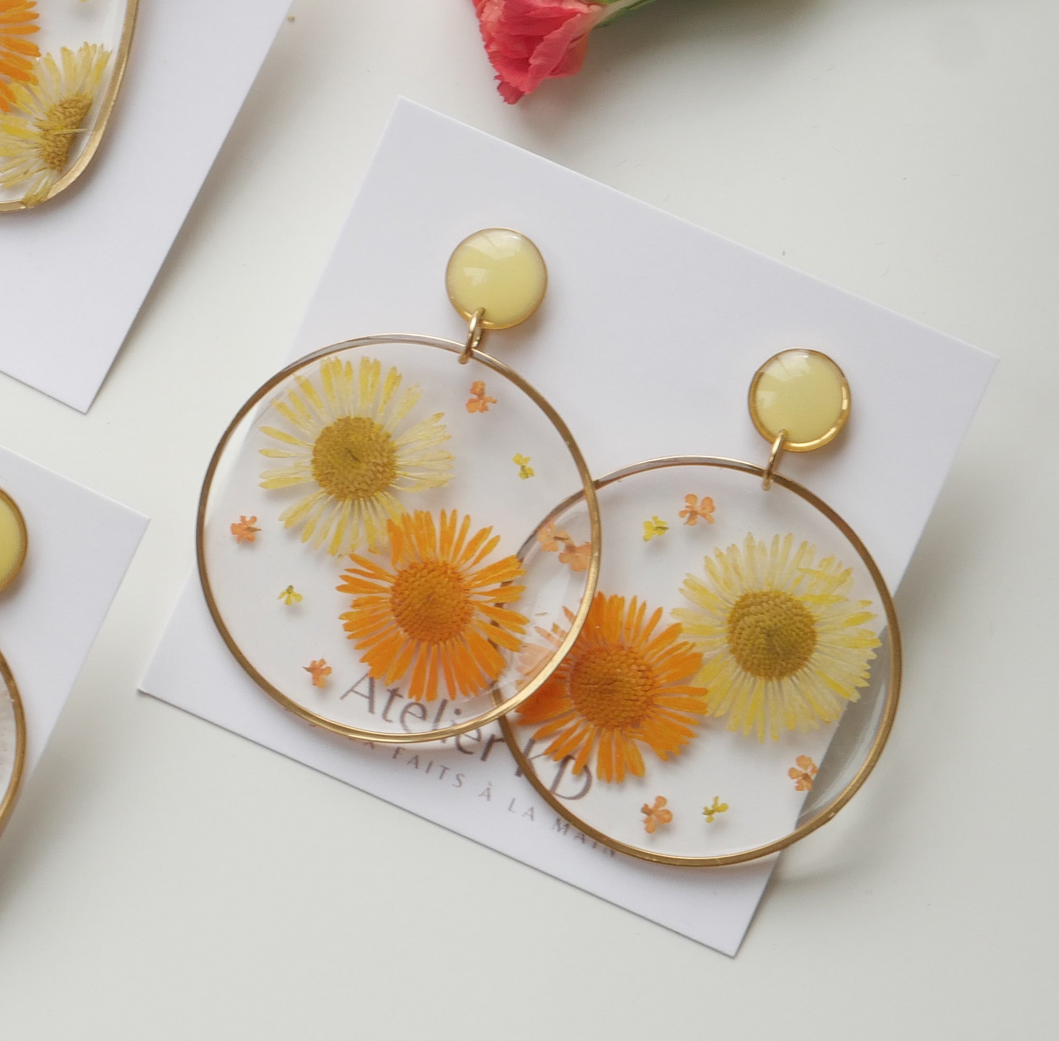 Orange and yellow duo earrings - drop (XXL)