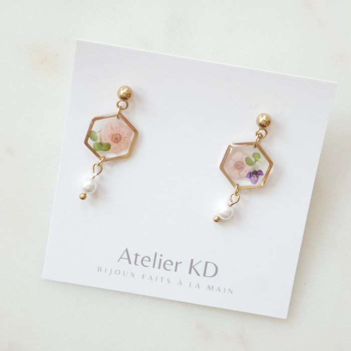Boucles d’oreilles Chloé rose - Hexa (petit)