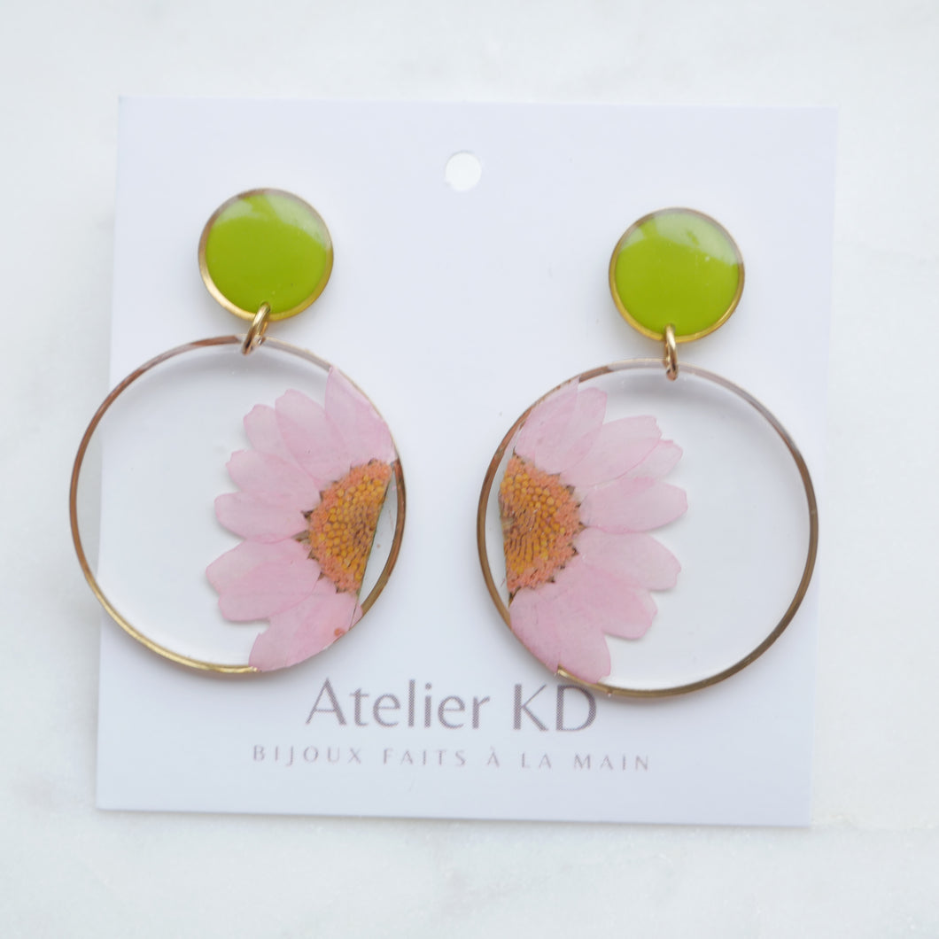 Boucles d'oreilles duo Margot rose - ronds verts