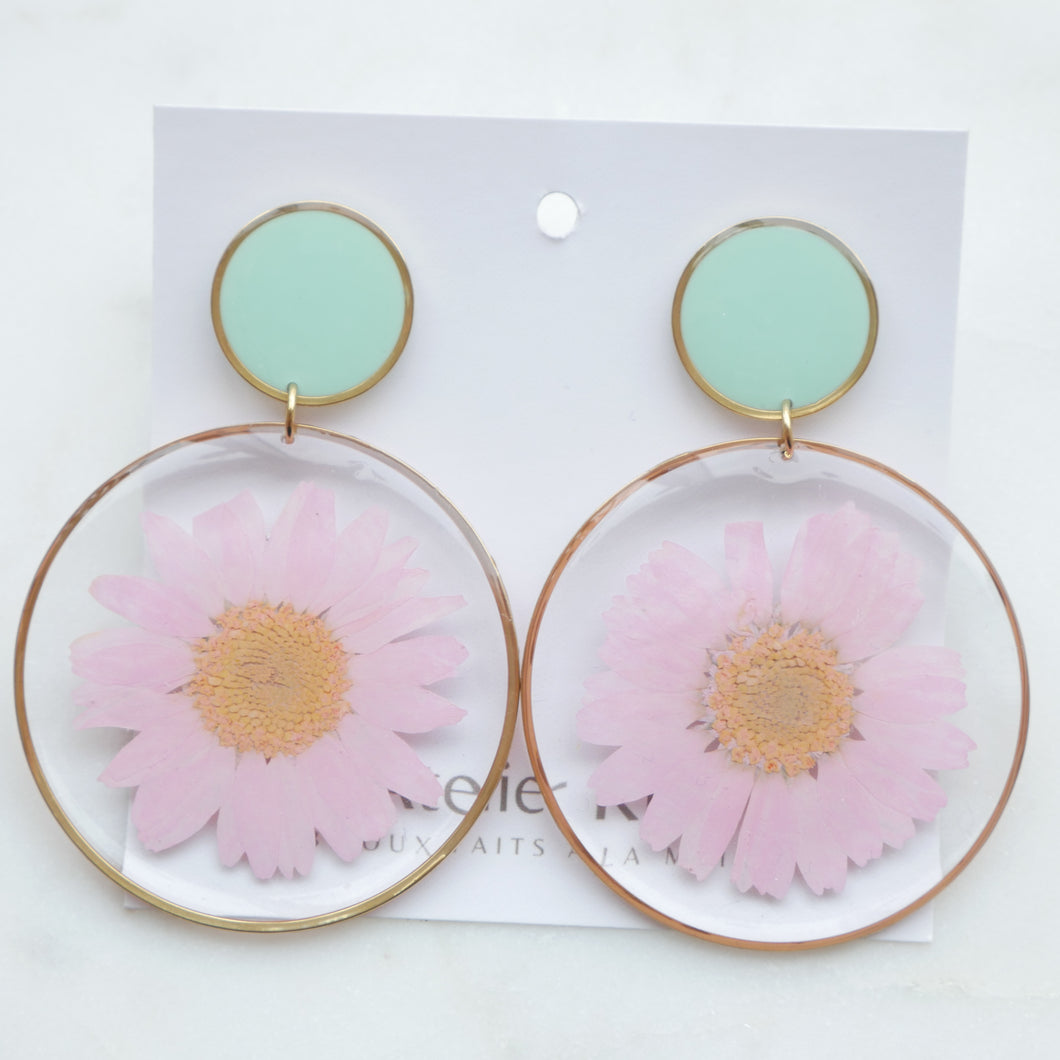 Boucles d'oreilles duo Margot rose - rond menthe