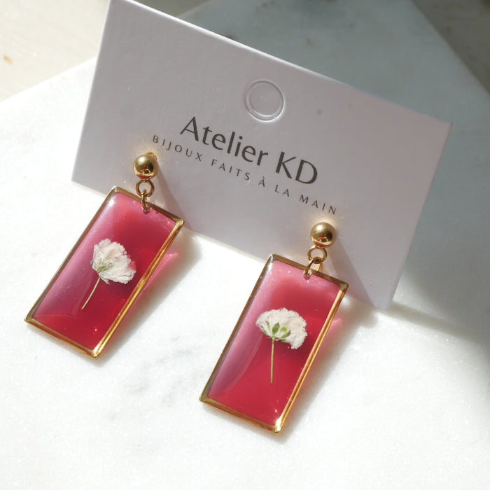 Boucles d'oreilles Gigi automne - rectangle Cerise