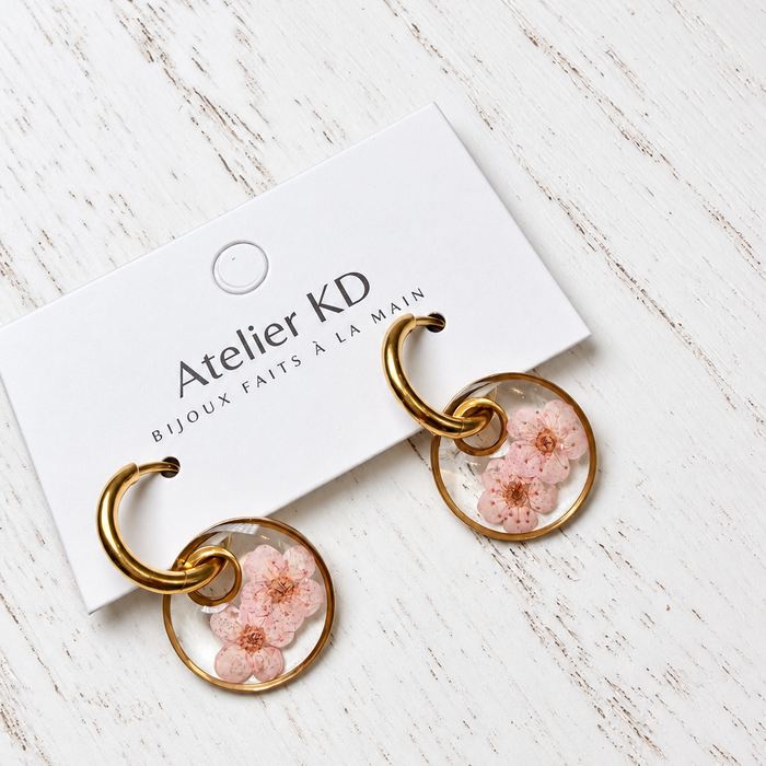 Boucles d'oreilles Dona - spirée rose (rond 16mm)