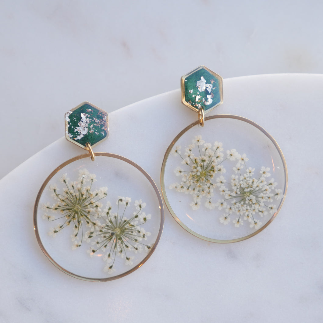 Boucles d'oreilles duo Estelle blanc et vert - rond (xxl)