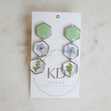 Load image into Gallery viewer, Forget-me-not and fern trio earrings - hexa
