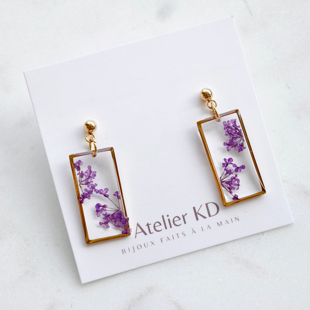 Boucles d'oreilles Estelle violet - rectangle (moyen)