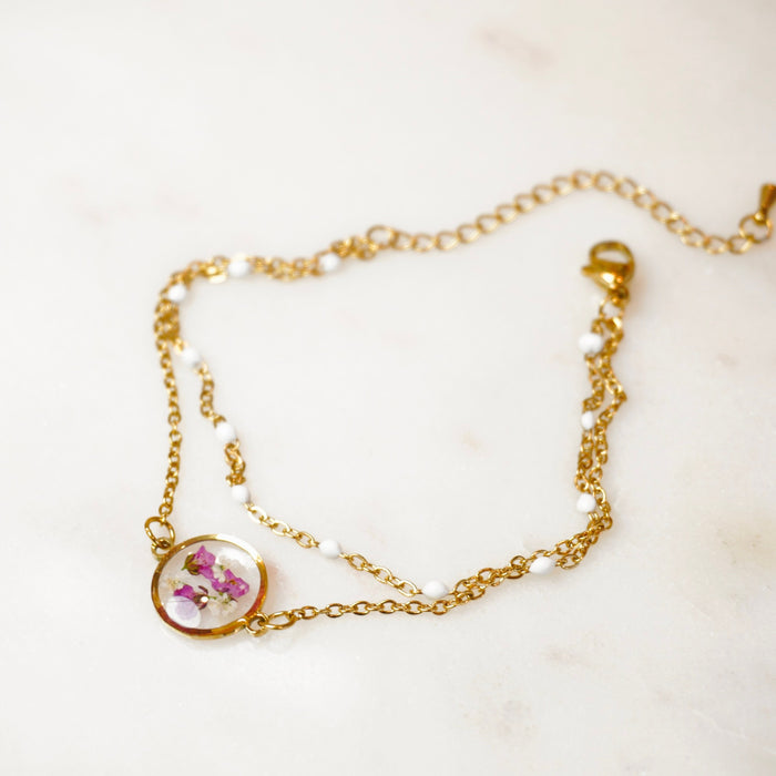 Bracelet Lili version double - rond et chaine blanche (petit 12mm)