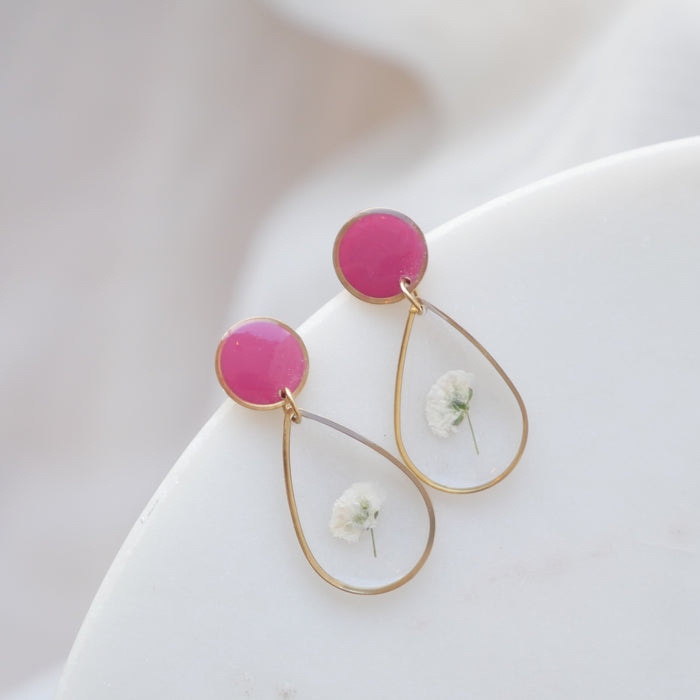 Gigi white and raspberry duo earrings - drop