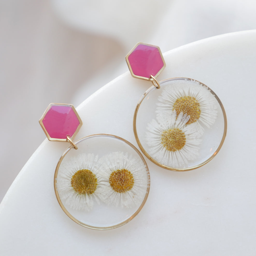 Boucles d'oreilles duo Margot blanche et franboise - rond (xl)