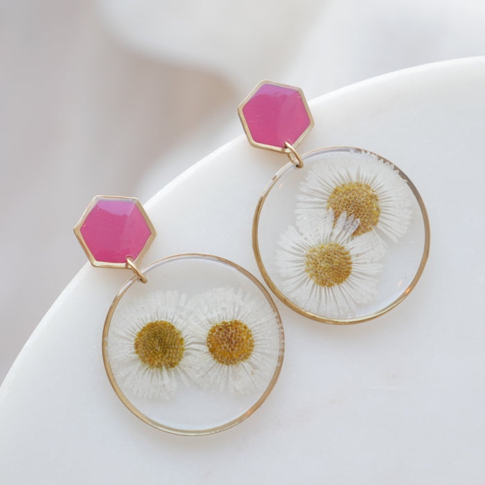 Margot white and raspberry duo earrings - round (xxl)