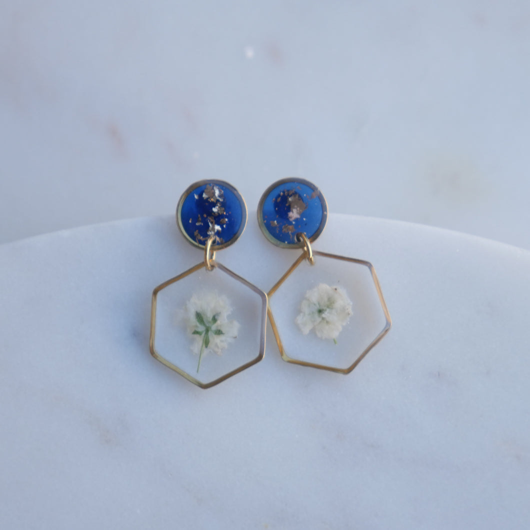 Boucles d’oreilles duo gigi blanc et bleu - hexa moyen