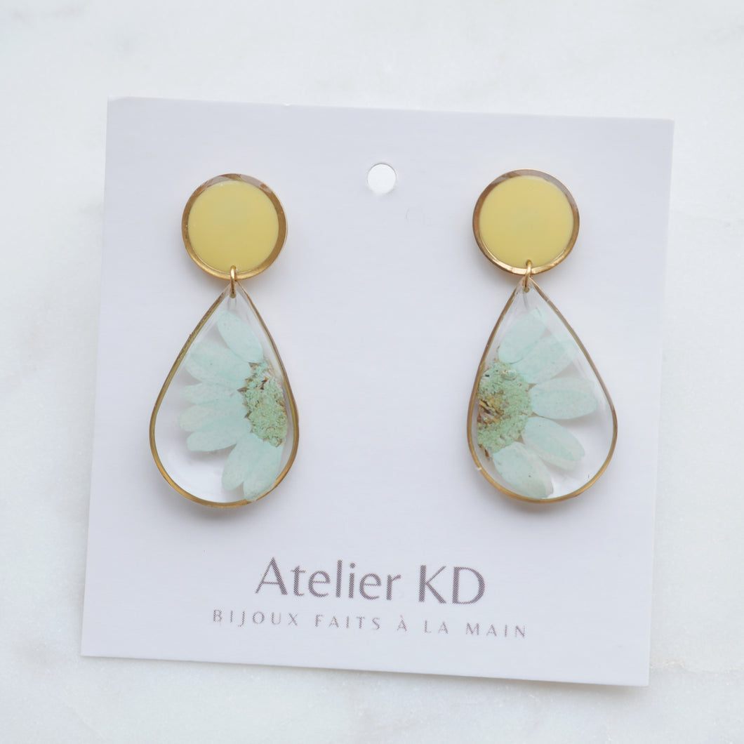 Boucles d'oreilles duo Margot turquoise et jaune - goute