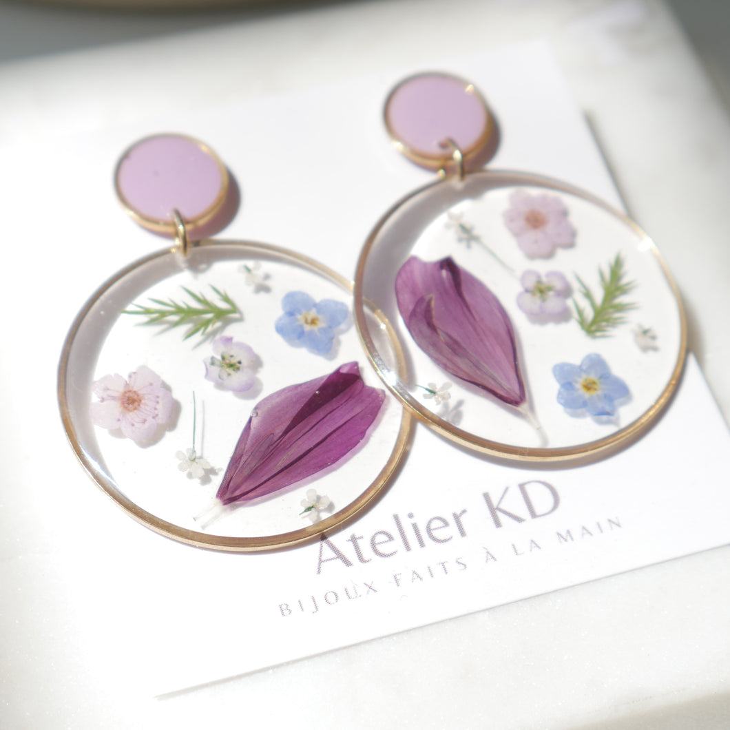 Purple spring duo earrings - round (XL)