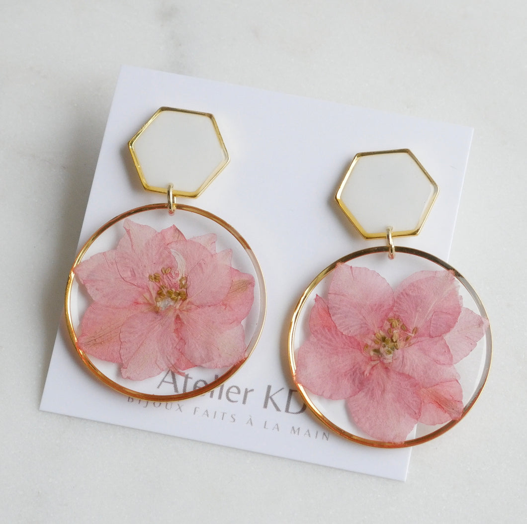 Delphine white and pink duo earrings