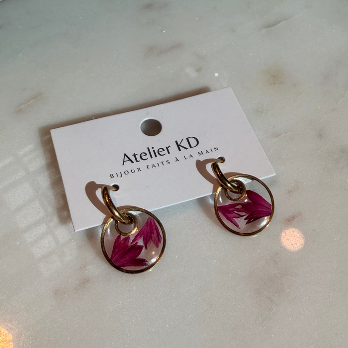 Boucles d'oreilles Dona - centaurée fuchsia (rond 16mm)