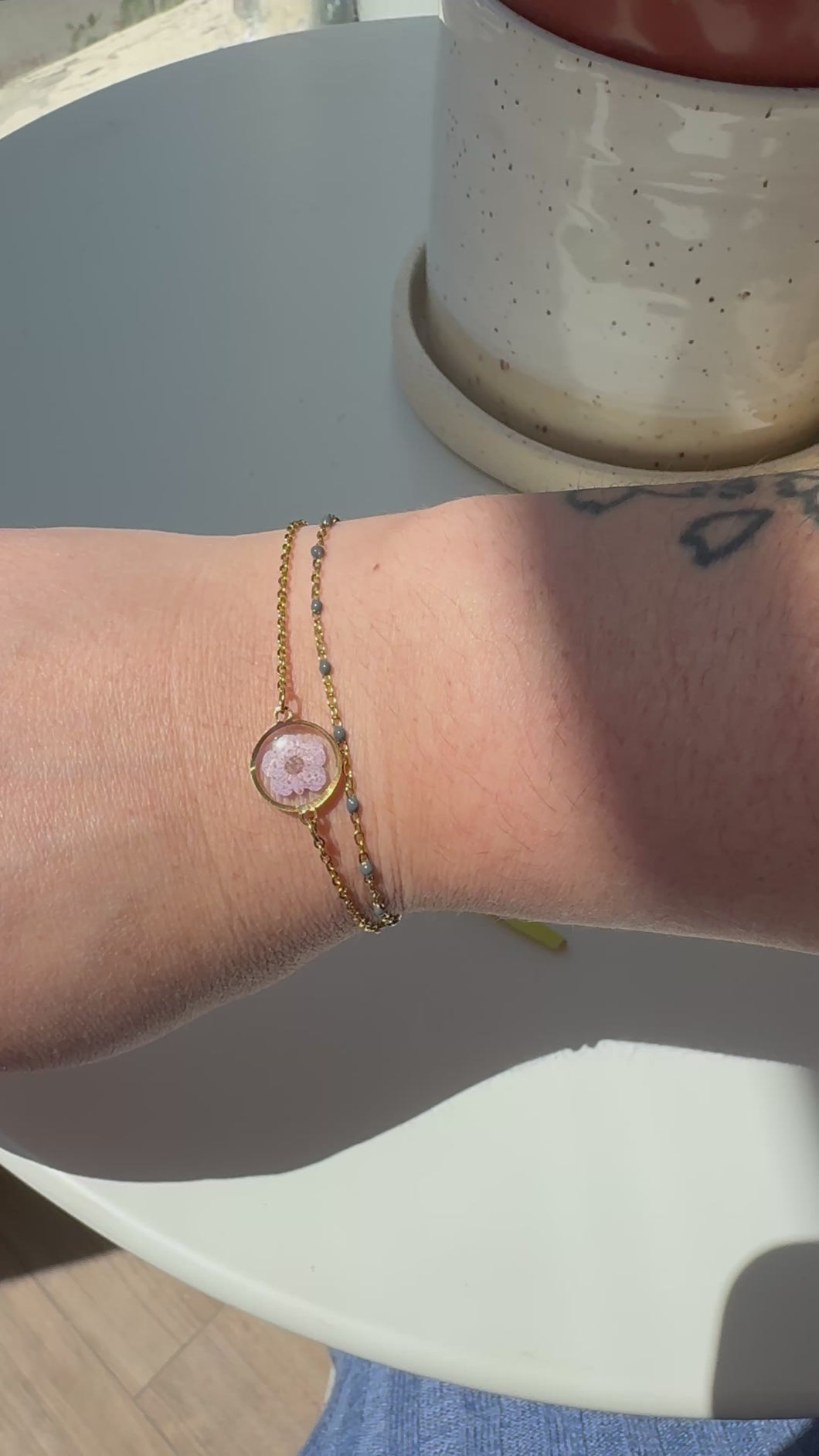 Sofia double bracelet - lilac and gray chain