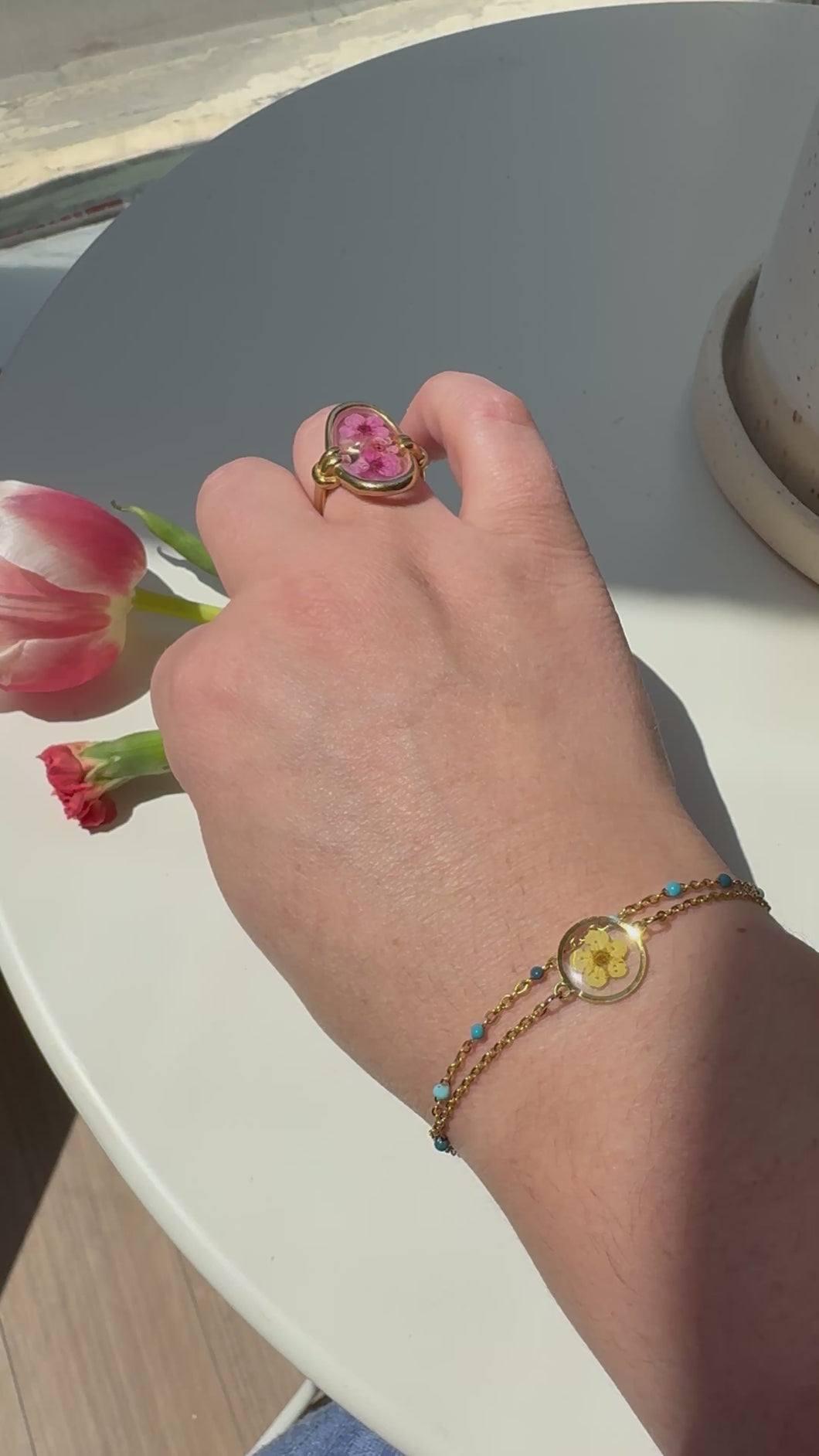 Bracelet Sofia double - jaune et chaine bleue