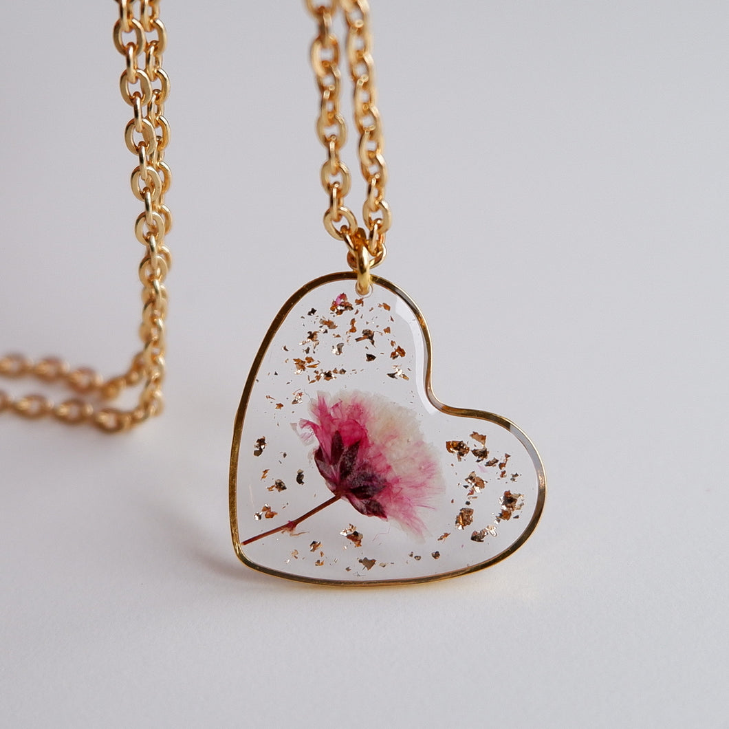 Heart necklace - pink flowers